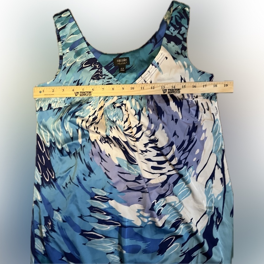 Nicole Miller Blue Abstract Patterned Tank Top Medium - Picture 7 of 13